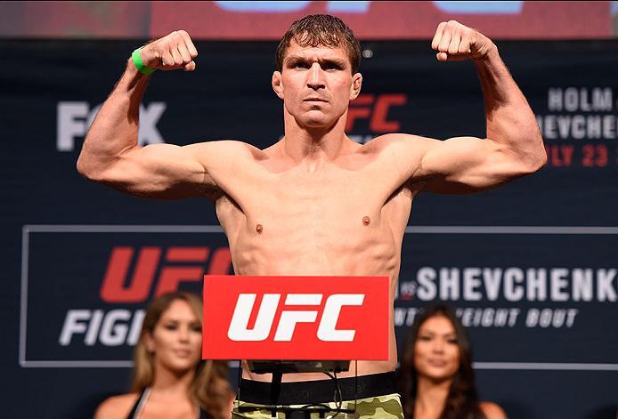CHICAGO, IL - JULY 22: Darren Elkins poses on the scale during the UFC weigh-in at the United Center on July 22, 2016 in Chicago, Illinois. (Photo by Josh Hedges/Zuffa LLC/Zuffa LLC via Getty Images)