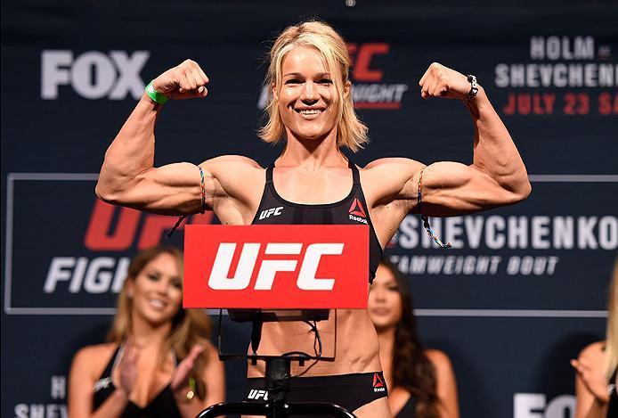 CHICAGO, IL - JULY 22: Felice Herrig poses on the scale during the UFC weigh-in at the United Center on July 22, 2016 in Chicago, Illinois. (Photo by Josh Hedges/Zuffa LLC/Zuffa LLC via Getty Images)