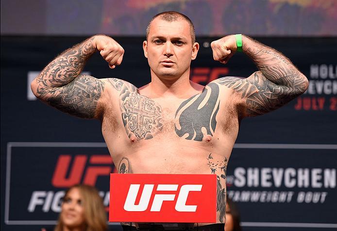 CHICAGO, IL - JULY 22: Bojan Mihajlovic of Serbia poses on the scale during the UFC weigh-in at the United Center on July 22, 2016 in Chicago, Illinois. (Photo by Josh Hedges/Zuffa LLC/Zuffa LLC via Getty Images)