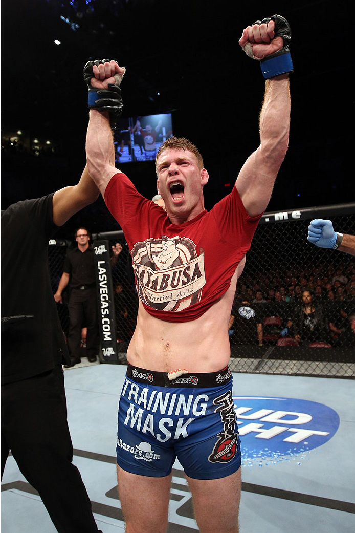 HALIFAX, NS - OCTOBER 4: Paul Felder celebrates after defeating Jason Saggo of Canada in their lightweight bout at the Scotiabank Centre on October 4, 2014 in Halifax, Nova Scotia, Canada. (Photo by Nick Laham/Zuffa LLC/Zuffa LLC via Getty Images)