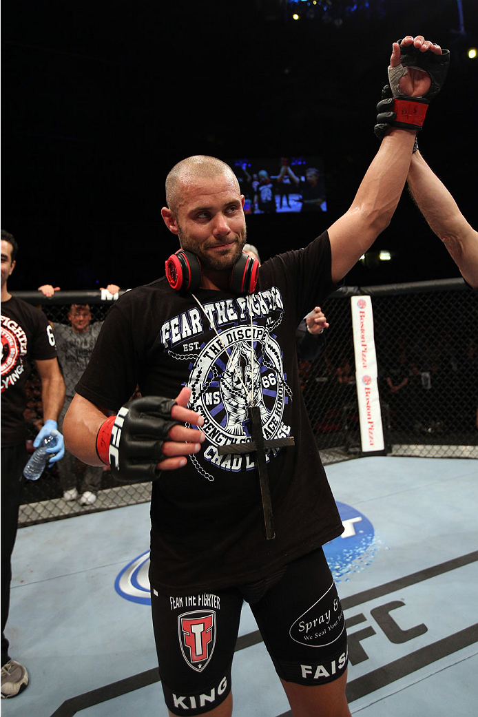 HALIFAX, NS - OCTOBER 4: Chad Laprise of Canada celebrates after defeating Yosdenis Cedeno of Cuba in their lightweight bout at the Scotiabank Centre on October 4, 2014 in Halifax, Nova Scotia, Canada. (Photo by Nick Laham/Zuffa LLC/Zuffa LLC via Getty I