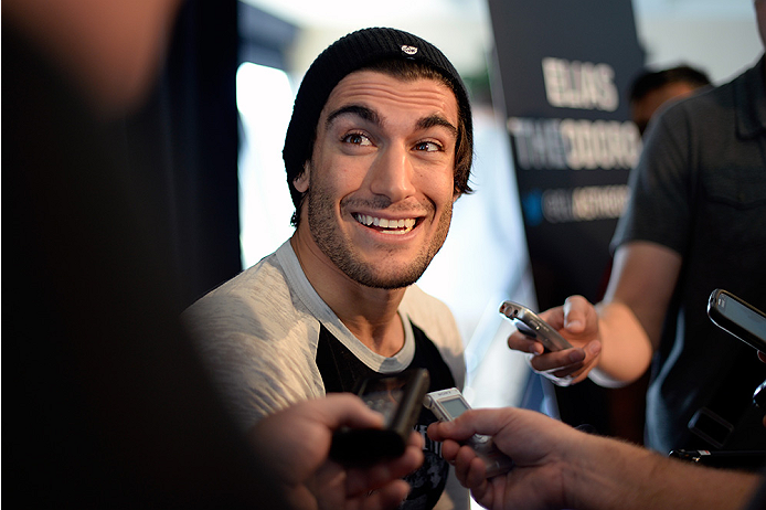 HALIFAX, NS - OCTOBER 2: Elias Theodrou of Canada speaks to the media during the UFC Fight Night Ultimate Media Day on October 2, 2014 in Halifax, Nova Scotia, Canada. (Photo by Jeff Bottari/Zuffa LLC/Zuffa LLC via Getty Images)