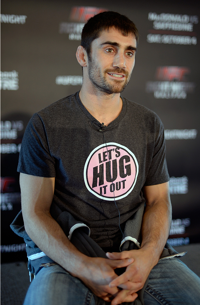 HALIFAX, NS - OCTOBER 2: Jason Saggo of Canada speaks to the media during the UFC Fight Night Ultimate Media Day on October 2, 2014 in Halifax, Nova Scotia, Canada. (Photo by Jeff Bottari/Zuffa LLC/Zuffa LLC via Getty Images)