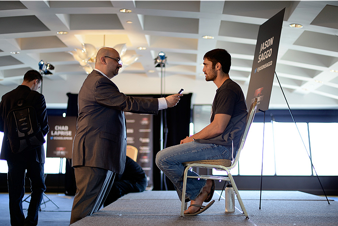 HALIFAX, NS - OCTOBER 2: Jason Saggo of Canada speaks to the media during the UFC Fight Night Ultimate Media Day on October 2, 2014 in Halifax, Nova Scotia, Canada. (Photo by Jeff Bottari/Zuffa LLC/Zuffa LLC via Getty Images)
