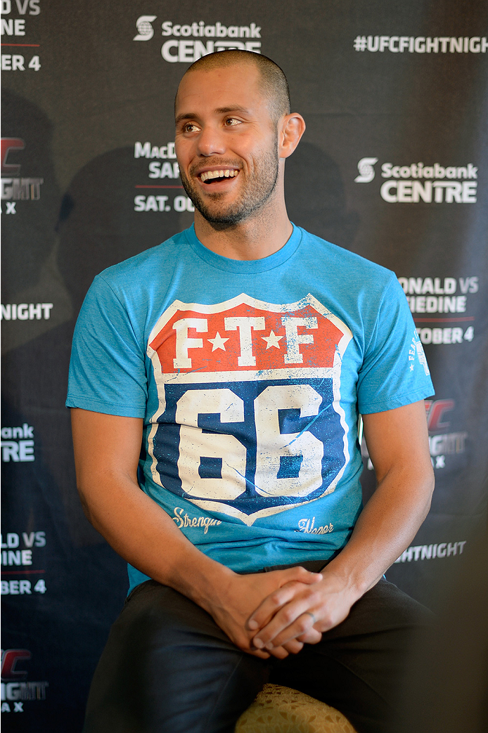 HALIFAX, NS - OCTOBER 2: Chad Laprise of Canada speaks to the media during the UFC Fight Night Ultimate Media Day on October 2, 2014 in Halifax, Nova Scotia, Canada. (Photo by Jeff Bottari/Zuffa LLC/Zuffa LLC via Getty Images)