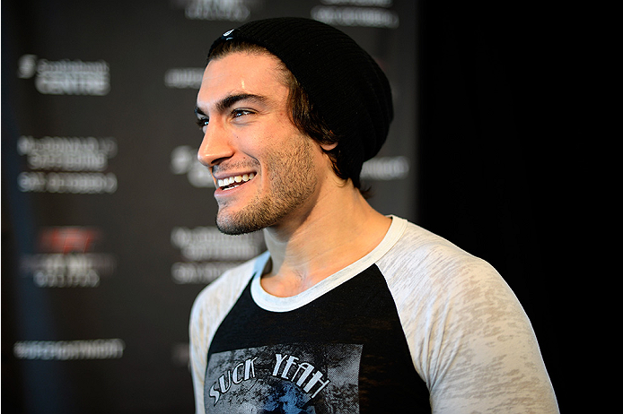 HALIFAX, NS - OCTOBER 2: Elias Theodorou of Canada speaks to the media during the UFC Fight Night Ultimate Media Day on October 2, 2014 in Halifax, Nova Scotia, Canada. (Photo by Jeff Bottari/Zuffa LLC/Zuffa LLC via Getty Images)