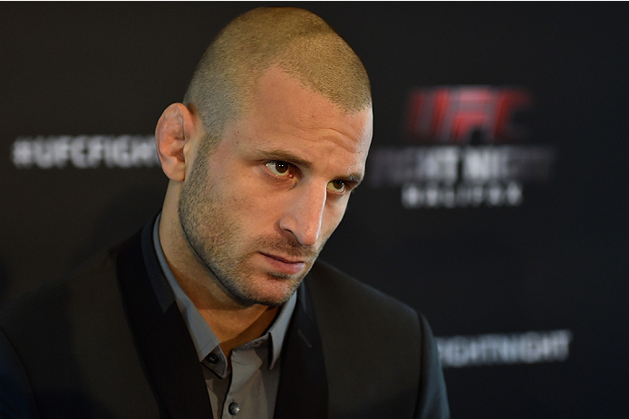 HALIFAX, NS - OCTOBER 2: Tarec Saffiedine of Belgium speaks to the media during the UFC Fight Night Ultimate Media Day on October 2, 2014 in Halifax, Nova Scotia, Canada. (Photo by Jeff Bottari/Zuffa LLC/Zuffa LLC via Getty Images)