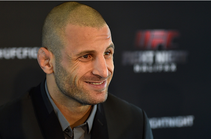 HALIFAX, NS - OCTOBER 2: Tarec Saffiedine of Belgium speaks to the media during the UFC Fight Night Ultimate Media Day on October 2, 2014 in Halifax, Nova Scotia, Canada. (Photo by Jeff Bottari/Zuffa LLC/Zuffa LLC via Getty Images)