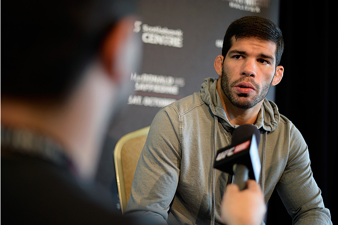 HALIFAX, NS - OCTOBER 2: Raphael Assuncao of Brazil speaks to the media during the UFC Fight Night Ultimate Media Day on October 2, 2014 in Halifax, Nova Scotia, Canada. (Photo by Jeff Bottari/Zuffa LLC/Zuffa LLC via Getty Images)