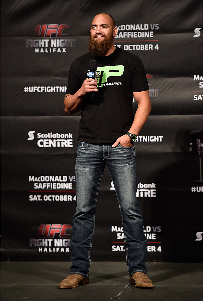 HALIFAX, NS - OCTOBER 3: Travis Browne interacts with fans during a Q&A session before the UFC Fight Night weigh-in at the Scotiabank Centre on October 3, 2014 in Halifax, Nova Scotia, Canada. (Photo by Jeff Bottari/Zuffa LLC/Zuffa LLC via Getty Images)