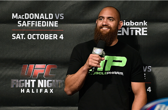 HALIFAX, NS - OCTOBER 3: Travis Browne interacts with fans during a Q&A session before the UFC Fight Night weigh-in at the Scotiabank Centre on October 3, 2014 in Halifax, Nova Scotia, Canada. (Photo by Jeff Bottari/Zuffa LLC/Zuffa LLC via Getty Images)