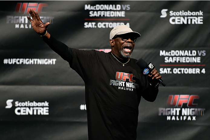 HALIFAX, NS - OCTOBER 3: UFC event coordinator Burt Watson interacts with the crowd during the UFC Fight Night weigh-in at the Scotiabank Centre on October 3, 2014 in Halifax, Nova Scotia, Canada. (Photo by Jeff Bottari/Zuffa LLC/Zuffa LLC via Getty Imag