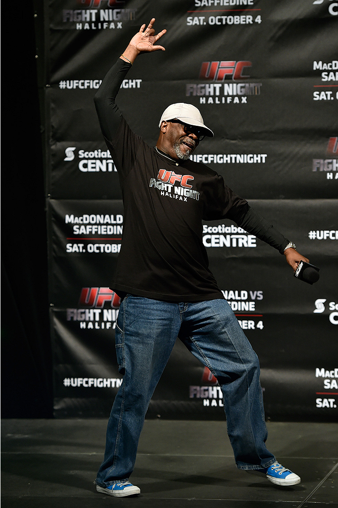 HALIFAX, NS - OCTOBER 3: UFC event coordinator Burt Watson interacts with the crowd during the UFC Fight Night weigh-in at the Scotiabank Centre on October 3, 2014 in Halifax, Nova Scotia, Canada. (Photo by Jeff Bottari/Zuffa LLC/Zuffa LLC via Getty Imag