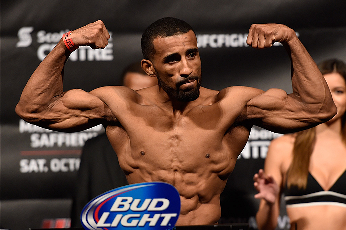 HALIFAX, NS - OCTOBER 3: Jerrod Sanders of the United States steps on the scale during the UFC Fight Night weigh-in at the Scotiabank Centre on October 3, 2014 in Halifax, Nova Scotia, Canada. (Photo by Jeff Bottari/Zuffa LLC/Zuffa LLC via Getty Images)