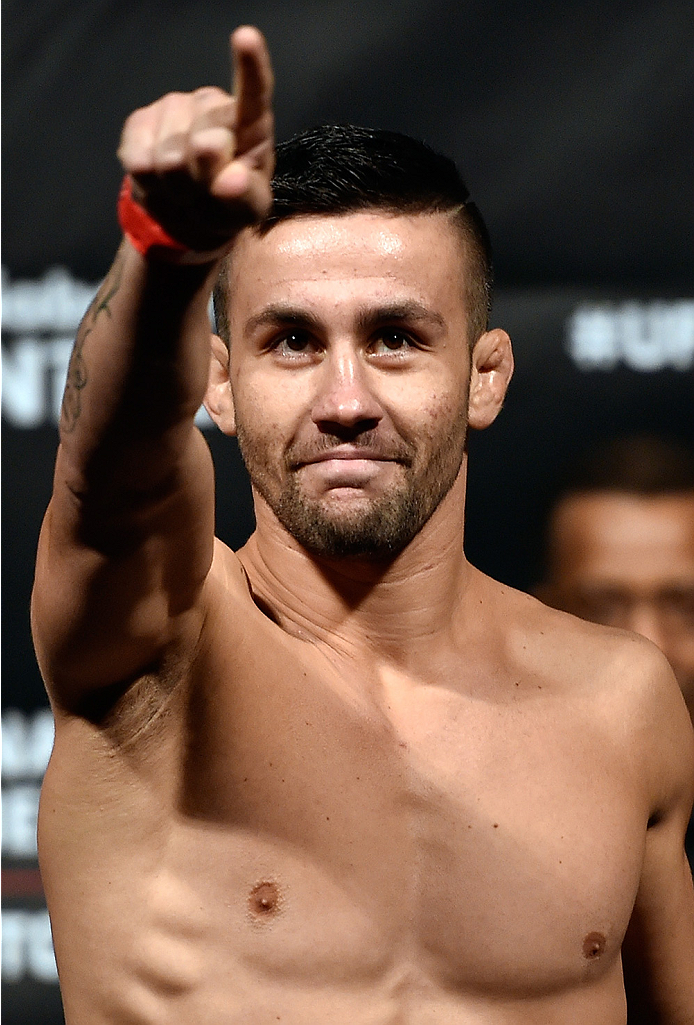 HALIFAX, NS - OCTOBER 3: Pedro Munhoz of Brazil steps on the scale during the UFC Fight Night weigh-in at the Scotiabank Centre on October 3, 2014 in Halifax, Nova Scotia, Canada. (Photo by Jeff Bottari/Zuffa LLC/Zuffa LLC via Getty Images)
