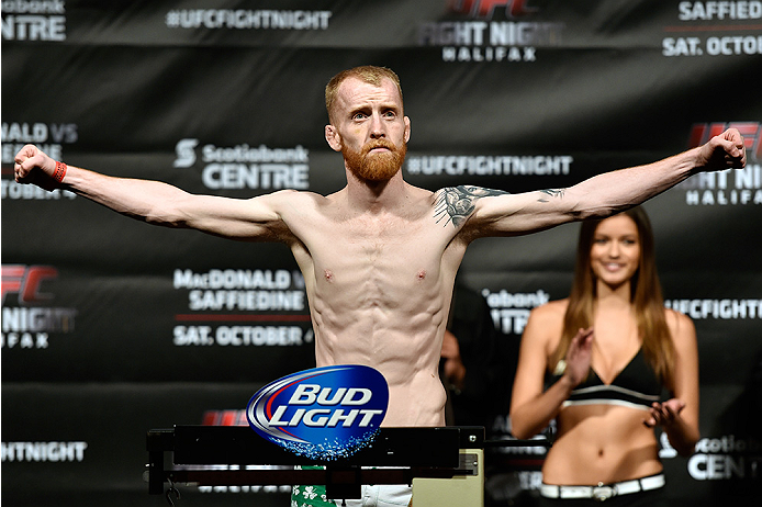 HALIFAX, NS - OCTOBER 3: Patrick Holohan of Ireland steps on the scale during the UFC Fight Night weigh-in at the Scotiabank Centre on October 3, 2014 in Halifax, Nova Scotia, Canada. (Photo by Jeff Bottari/Zuffa LLC/Zuffa LLC via Getty Images)