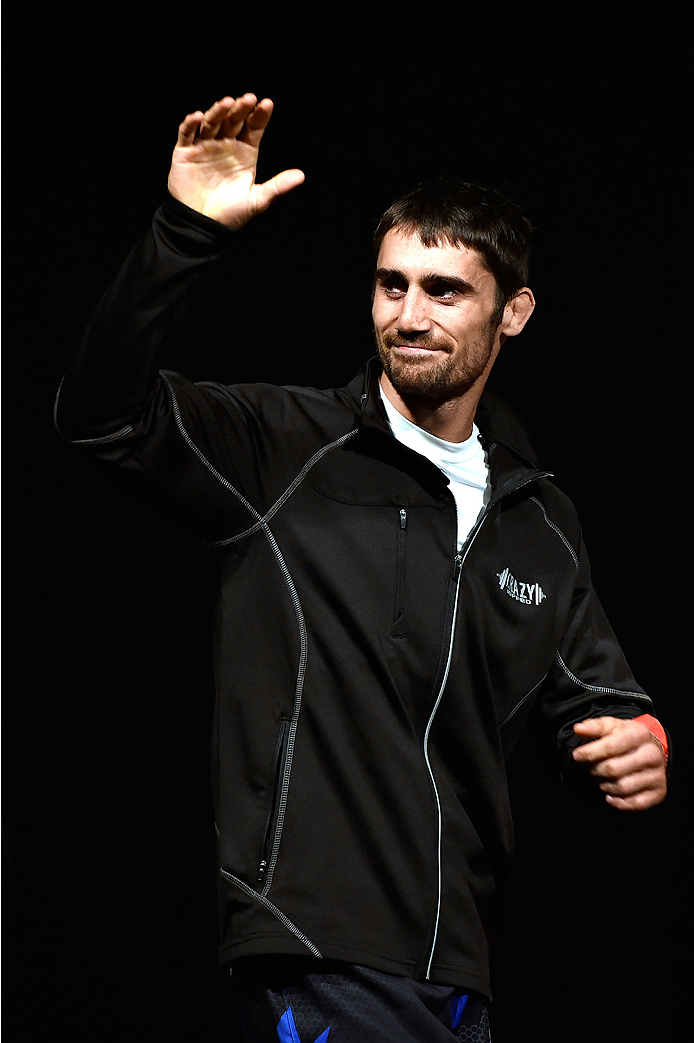 HALIFAX, NS - OCTOBER 3: Jason Saggo of Canada walks on stage during the UFC Fight Night weigh-in at the Scotiabank Centre on October 3, 2014 in Halifax, Nova Scotia, Canada. (Photo by Jeff Bottari/Zuffa LLC/Zuffa LLC via Getty Images)
