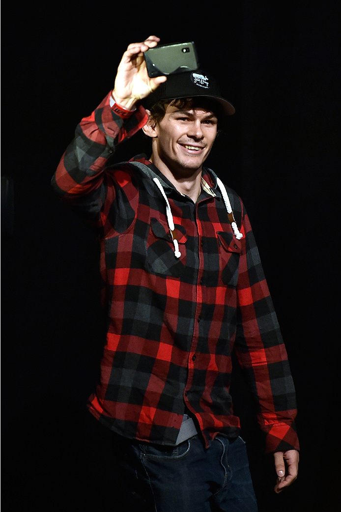 HALIFAX, NS - OCTOBER 3: Olivier Aubin-Mercier of Canada walks onstage during the UFC Fight Night weigh-in at the Scotiabank Centre on October 3, 2014 in Halifax, Nova Scotia, Canada. (Photo by Jeff Bottari/Zuffa LLC/Zuffa LLC via Getty Images)