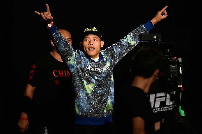 HALIFAX, NS - OCTOBER 3: Li Jingliang of China walks onstage during the UFC Fight Night weigh-in at the Scotiabank Centre on October 3, 2014 in Halifax, Nova Scotia, Canada. (Photo by Jeff Bottari/Zuffa LLC/Zuffa LLC via Getty Images)