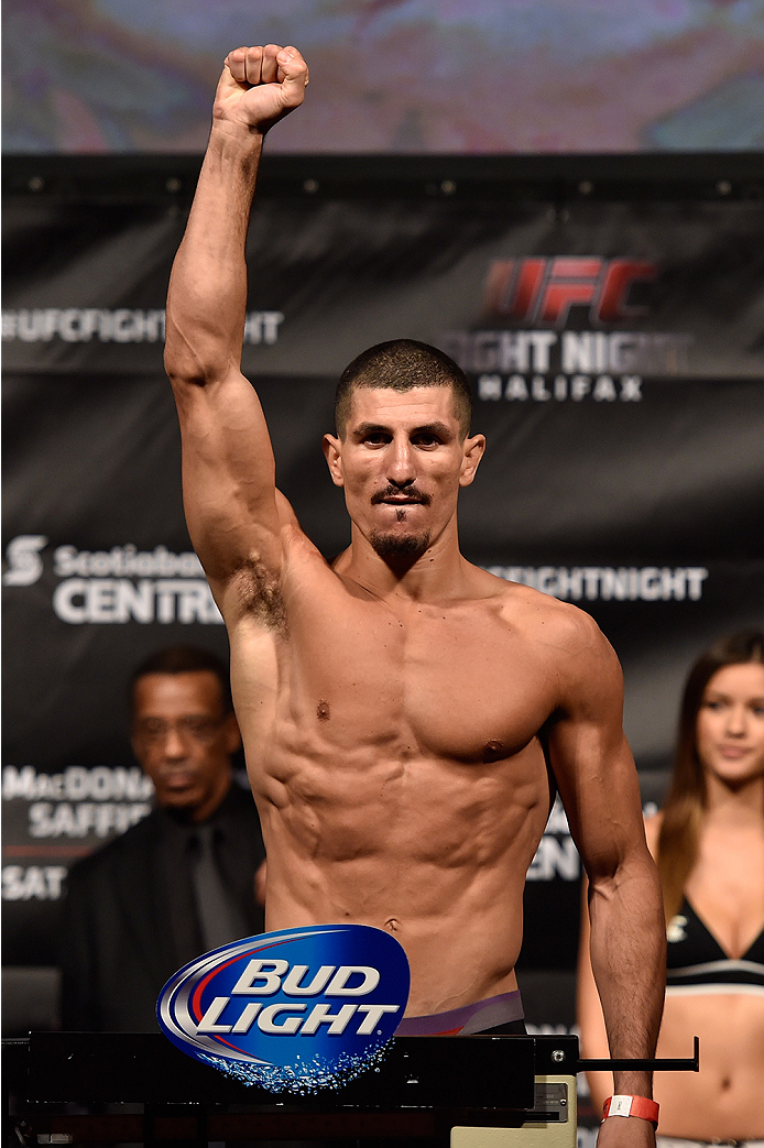 HALIFAX, NS - OCTOBER 3: Nordine Taleb of Canada steps on the scale during the UFC Fight Night weigh-in at the Scotiabank Centre on October 3, 2014 in Halifax, Nova Scotia, Canada. (Photo by Jeff Bottari/Zuffa LLC/Zuffa LLC via Getty Images)