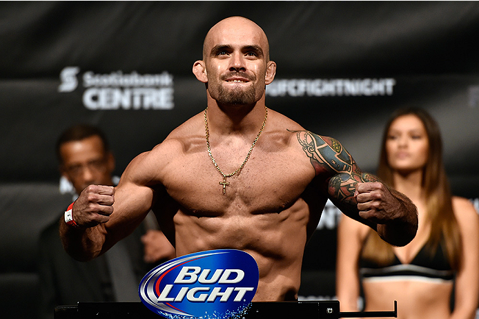 HALIFAX, NS - OCTOBER 3: Bruno Santos of Brazil steps on the scale during the UFC Fight Night weigh-in at the Scotiabank Centre on October 3, 2014 in Halifax, Nova Scotia, Canada. (Photo by Jeff Bottari/Zuffa LLC/Zuffa LLC via Getty Images)