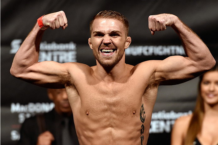 HALIFAX, NS - OCTOBER 3: Bryan Caraway of the United States steps on the scale during the UFC Fight Night weigh-in at the Scotiabank Centre on October 3, 2014 in Halifax, Nova Scotia, Canada. (Photo by Jeff Bottari/Zuffa LLC/Zuffa LLC via Getty Images)