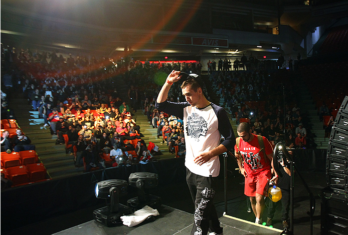 HALIFAX, NS - OCTOBER 3: Rory MacDonald of Canada walks onstage during the UFC Fight Night weigh-in at the Scotiabank Centre on October 3, 2014 in Halifax, Nova Scotia, Canada. (Photo by Mike Roach/Zuffa LLC/Zuffa LLC via Getty Images)
