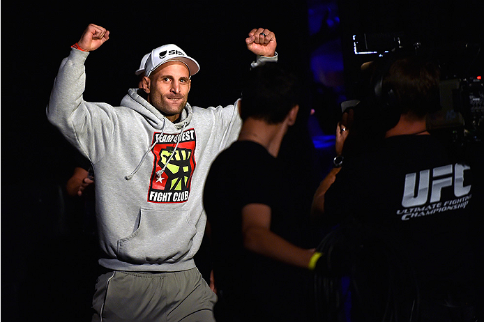 HALIFAX, NS - OCTOBER 3: Tarec Saffiedine of Belgium walks to the stage during the UFC Fight Night weigh-in at the Scotiabank Centre on October 3, 2014 in Halifax, Nova Scotia, Canada. (Photo by Jeff Bottari/Zuffa LLC/Zuffa LLC via Getty Images)