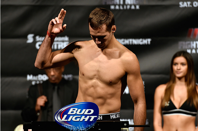 HALIFAX, NS - OCTOBER 3: Rory MacDonald of Canada steps on the scale during the UFC Fight Night weigh-in at the Scotiabank Centre on October 3, 2014 in Halifax, Nova Scotia, Canada. (Photo by Jeff Bottari/Zuffa LLC/Zuffa LLC via Getty Images)