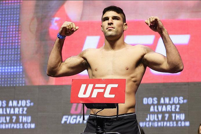 LAS VEGAS, NV - JULY 06: Vicente Luque steps on the scale during the UFC Fight Night Weigh-in event at the T-Mobile Arena on July 6, 2016 in Las Vegas, Nevada. (Photo by Ed Mulholland/Zuffa LLC/Zuffa LLC via Getty Images)