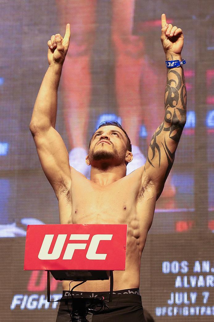 LAS VEGAS, NV - JULY 06: Reginaldo Vieira steps on the scale during the UFC Fight Night Weigh-in event at the T-Mobile Arena on July 6, 2016 in Las Vegas, Nevada. (Photo by Ed Mulholland/Zuffa LLC/Zuffa LLC via Getty Images)