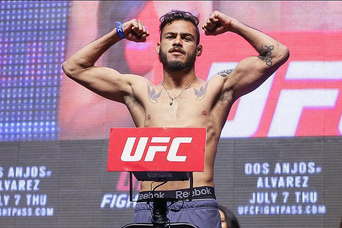 LAS VEGAS, NV - JULY 06: Marco Beltran steps on the scale during the UFC Fight Night Weigh-in event at the T-Mobile Arena on July 6, 2016 in Las Vegas, Nevada. (Photo by Ed Mulholland/Zuffa LLC/Zuffa LLC via Getty Images)
