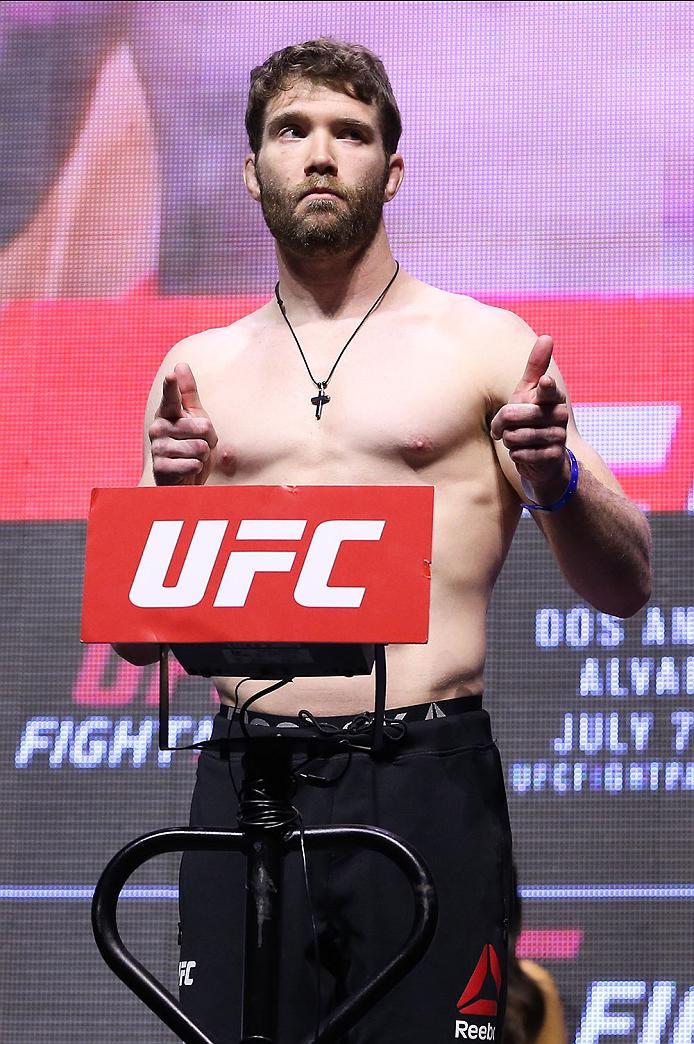 LAS VEGAS, NV - JULY 06: Mitch Clarke steps on the scale during the UFC Fight Night Weigh-in event at the T-Mobile Arena on July 6, 2016 in Las Vegas, Nevada. (Photo by Ed Mulholland/Zuffa LLC/Zuffa LLC via Getty Images)