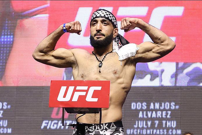 LAS VEGAS, NV - JULY 06: Belal Muhammad steps on the scale during the UFC Fight Night Weigh-in event at the T-Mobile Arena on July 6, 2016 in Las Vegas, Nevada. (Photo by Ed Mulholland/Zuffa LLC/Zuffa LLC via Getty Images)
