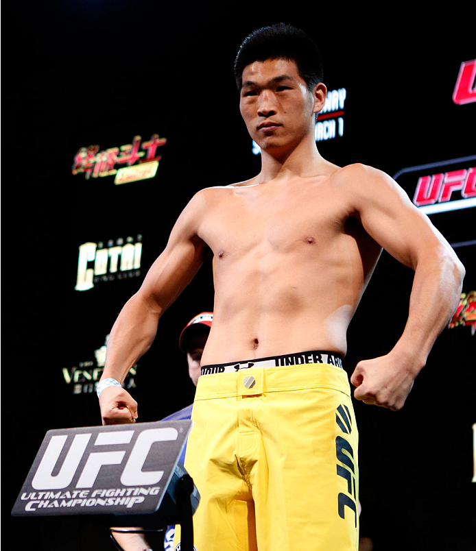 MACAU - FEBRUARY 28: Wang Anying during the UFC weigh-in event at the Venetian Macau on February 28, 2014 in Macau. (Photo by Mitch Viquez/Zuffa LLC/Zuffa LLC via Getty Images)