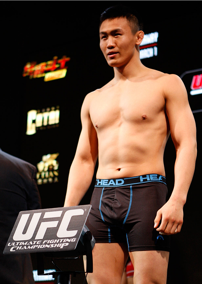 MACAU - FEBRUARY 28: Albert Cheng during the UFC weigh-in event at the Venetian Macau on February 28, 2014 in Macau. (Photo by Mitch Viquez/Zuffa LLC/Zuffa LLC via Getty Images)