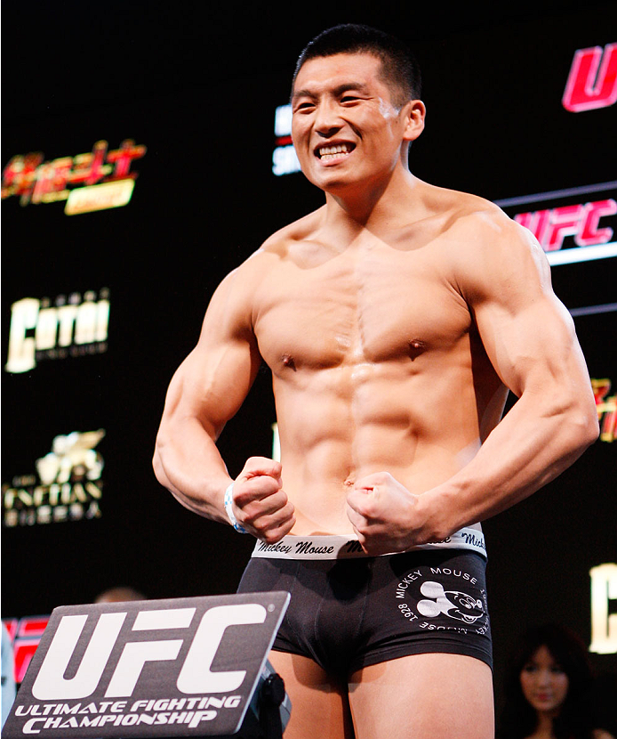 MACAU - FEBRUARY 28: Zhang Lipeng during the UFC weigh-in event at the Venetian Macau on February 28, 2014 in Macau. (Photo by Mitch Viquez/Zuffa LLC/Zuffa LLC via Getty Images)