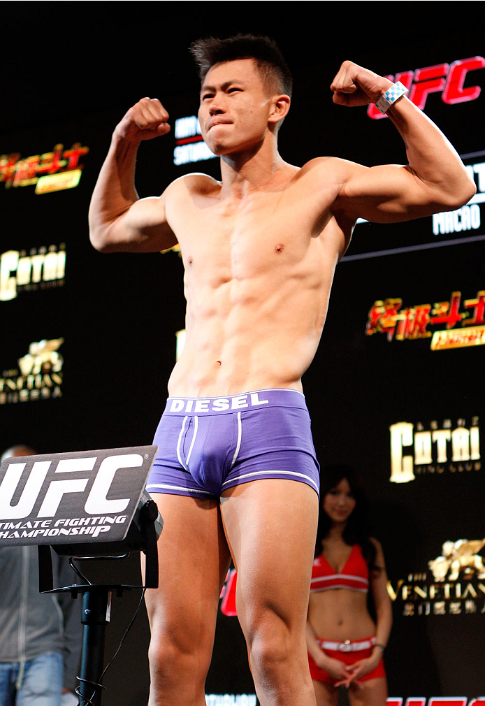 MACAU - FEBRUARY 28: Wang Sai during the UFC weigh-in event at the Venetian Macau on February 28, 2014 in Macau. (Photo by Mitch Viquez/Zuffa LLC/Zuffa LLC via Getty Images)