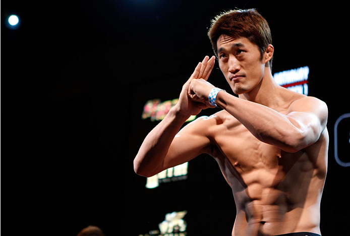 MACAU - FEBRUARY 28: Dong Hyun Kim during the UFC weigh-in event at the Venetian Macau on February 28, 2014 in Macau. (Photo by Mitch Viquez/Zuffa LLC/Zuffa LLC via Getty Images)