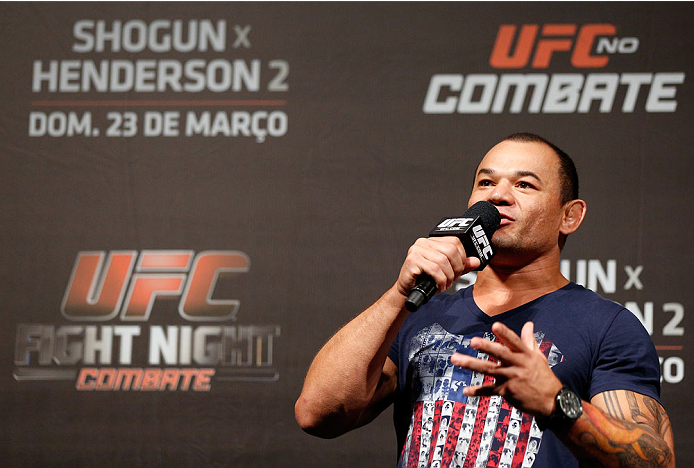 NATAL, BRAZIL - MARCH 22: UFC lightweight Gleison Tibau interacts with fans during a Q&A session before the UFC weigh-in at Ginasio Nelio Dias on March 22, 2014 in Natal, Brazil. (Photo by Josh Hedges/Zuffa LLC/Zuffa LLC via Getty Images)