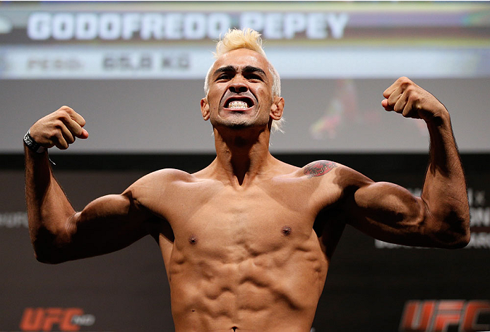 NATAL, BRAZIL - MARCH 22: Godofredo Castro weighs in during the UFC weigh-in at Ginasio Nelio Dias on March 22, 2014 in Natal, Brazil. (Photo by Josh Hedges/Zuffa LLC/Zuffa LLC via Getty Images)