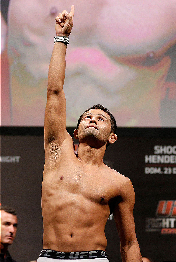 NATAL, BRAZIL - MARCH 22: Jussier Formiga weighs in during the UFC weigh-in at Ginasio Nelio Dias on March 22, 2014 in Natal, Brazil. (Photo by Josh Hedges/Zuffa LLC/Zuffa LLC via Getty Images)