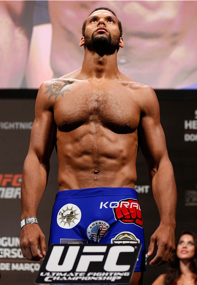 NATAL, BRAZIL - MARCH 22: Thiago Santos weighs in during the UFC weigh-in at Ginasio Nelio Dias on March 22, 2014 in Natal, Brazil. (Photo by Josh Hedges/Zuffa LLC/Zuffa LLC via Getty Images)