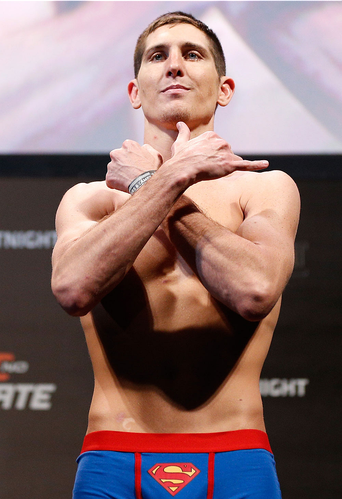 NATAL, BRAZIL - MARCH 22: Steven Siler weighs in during the UFC weigh-in at Ginasio Nelio Dias on March 22, 2014 in Natal, Brazil. (Photo by Josh Hedges/Zuffa LLC/Zuffa LLC via Getty Images)