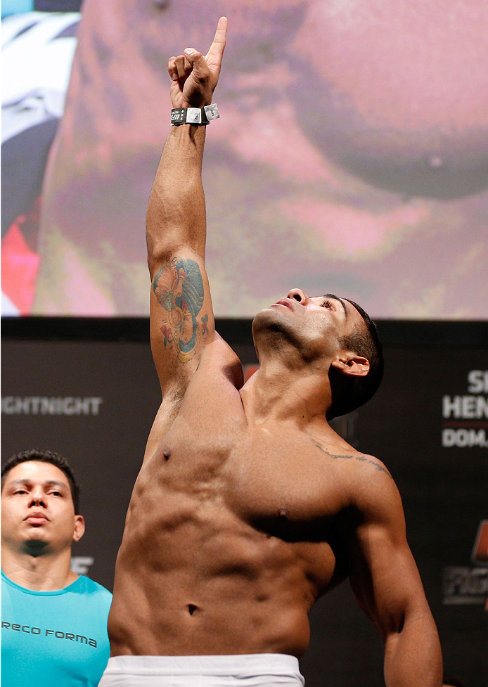NATAL, BRAZIL - MARCH 22: Michel Prazeres weighs in during the UFC weigh-in at Ginasio Nelio Dias on March 22, 2014 in Natal, Brazil. (Photo by Josh Hedges/Zuffa LLC/Zuffa LLC via Getty Images)