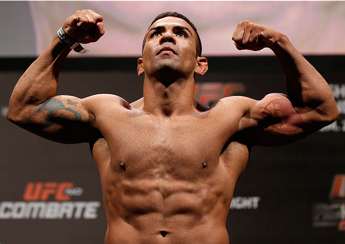 NATAL, BRAZIL - MARCH 22: Michel Prazeres weighs in during the UFC weigh-in at Ginasio Nelio Dias on March 22, 2014 in Natal, Brazil. (Photo by Josh Hedges/Zuffa LLC/Zuffa LLC via Getty Images)