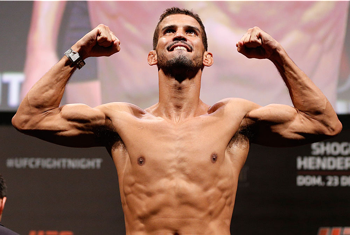 NATAL, BRAZIL - MARCH 22: Leonardo Santos weighs in during the UFC weigh-in at Ginasio Nelio Dias on March 22, 2014 in Natal, Brazil. (Photo by Josh Hedges/Zuffa LLC/Zuffa LLC via Getty Images)