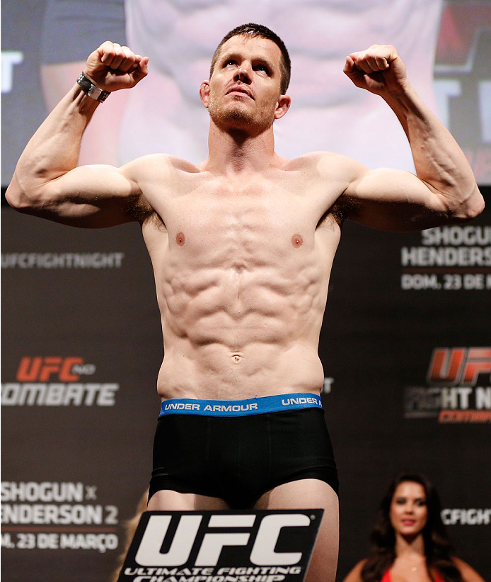 NATAL, BRAZIL - MARCH 22: CB Dollaway weighs in during the UFC weigh-in at Ginasio Nelio Dias on March 22, 2014 in Natal, Brazil. (Photo by Josh Hedges/Zuffa LLC/Zuffa LLC via Getty Images)