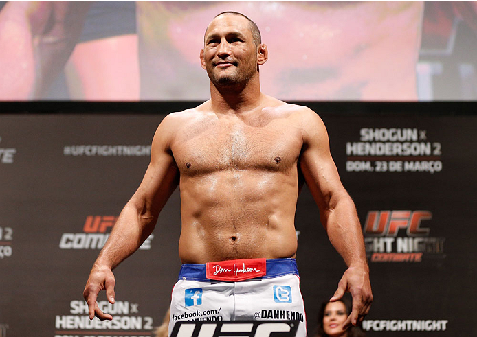NATAL, BRAZIL - MARCH 22: Dan Henderson weighs in during the UFC weigh-in at Ginasio Nelio Dias on March 22, 2014 in Natal, Brazil. (Photo by Josh Hedges/Zuffa LLC/Zuffa LLC via Getty Images)
