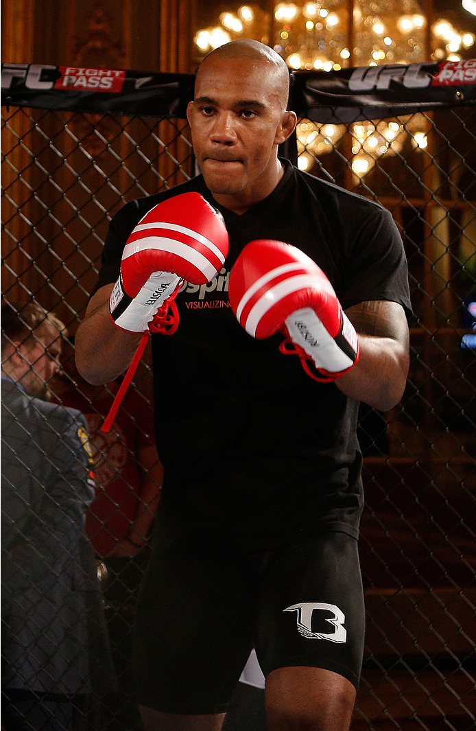 STOCKHOLM, SWEDEN - OCTOBER 01: Nico Musoke of Sweden holds an open training session for media and fans at the Grand Hotel on October 1, 2014 in Stockholm, Sweden. (Photo by Josh Hedges/Zuffa LLC/Zuffa LLC via Getty Images)
